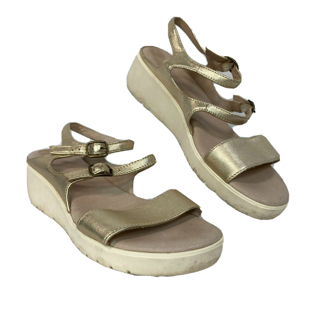 Johnston & Murphy Sandals Womens Sz 9 Gold Faux Leather Strappy Clara Platform